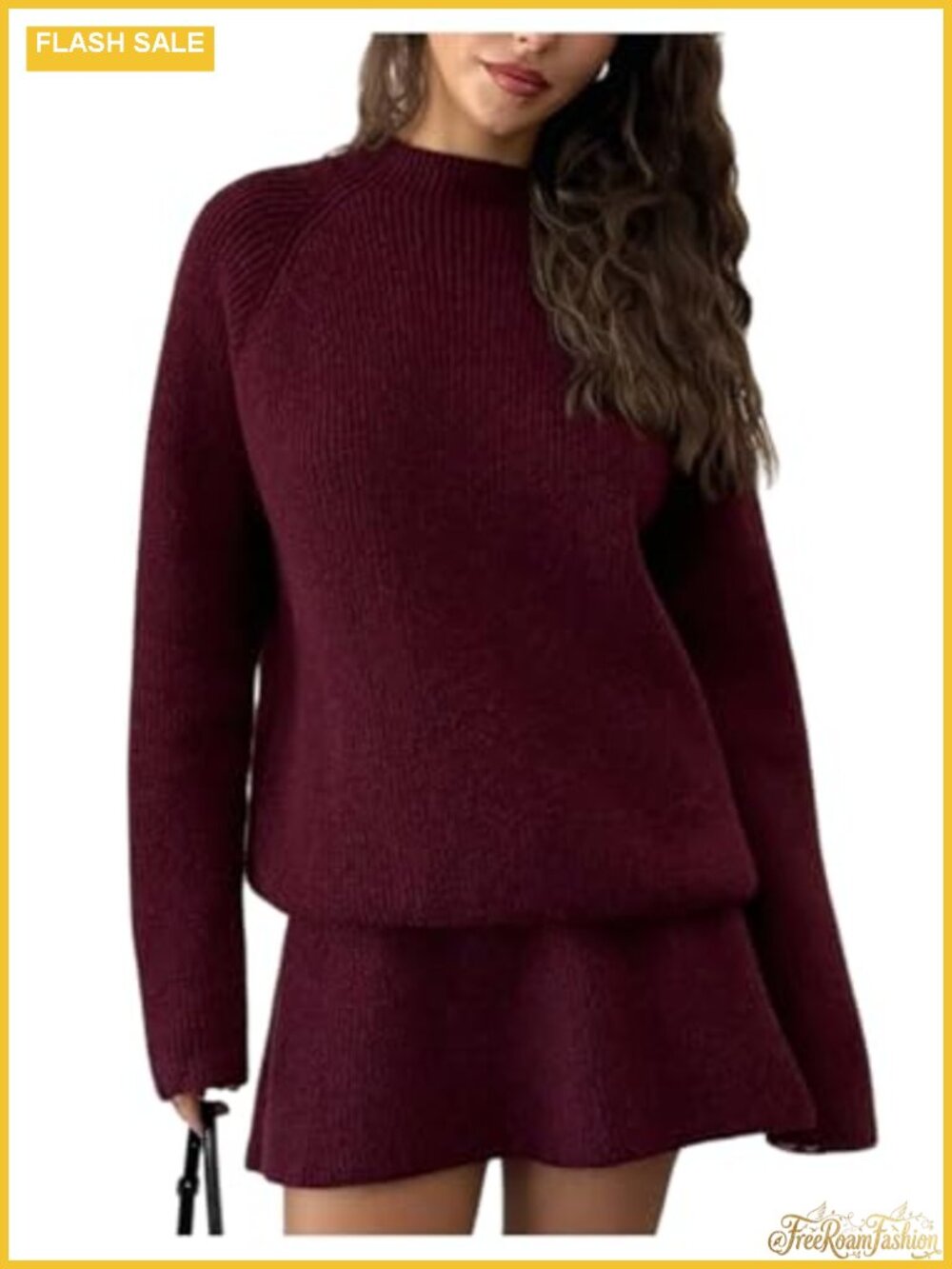 2 Piece Sweater Set Rib Knit Pullover Top Flared Mini Skirt Festival Outfit